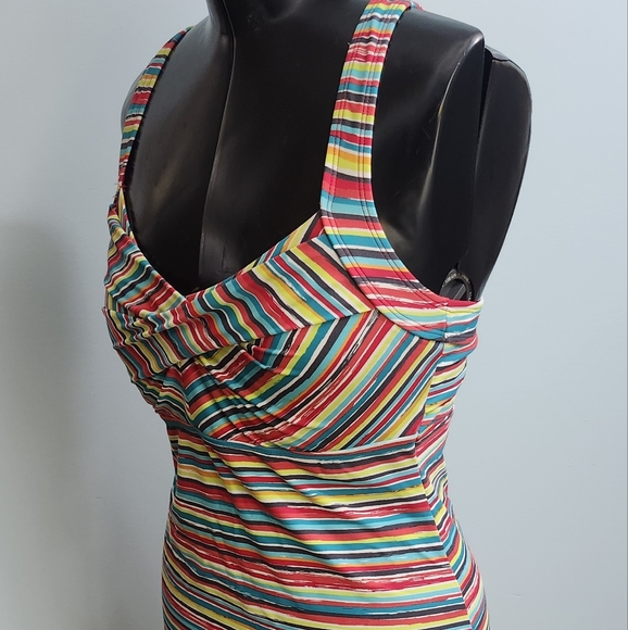 ATHLETA Colorful Candy Stripe Sweetheart Neck Stretch Nylon Mini Dress - Picture 7 of 8